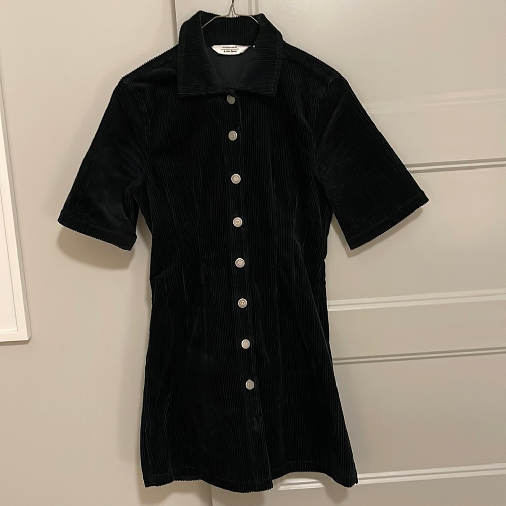 &OtherStories Green corduroy button up mini dress